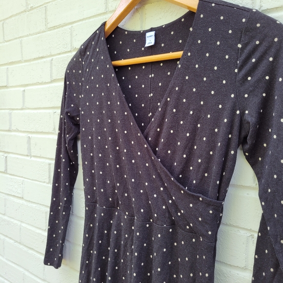 Old Navy Polka Dot Faux Wrap Midi Dress Gray White‎ Size Small - Picture 5 of 10